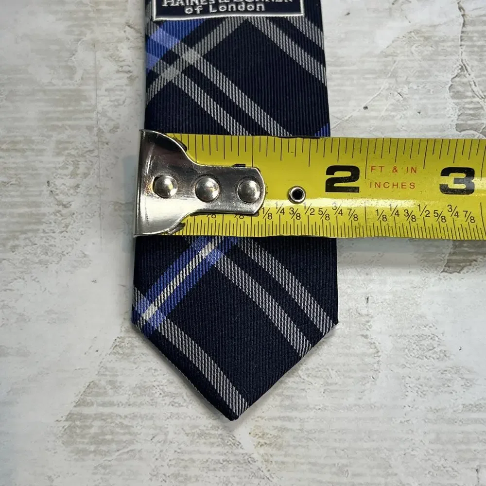 Haines & Bonner Of London Tie Multi Blue Hand Made 100% Silk Men’s Necktie 59.5